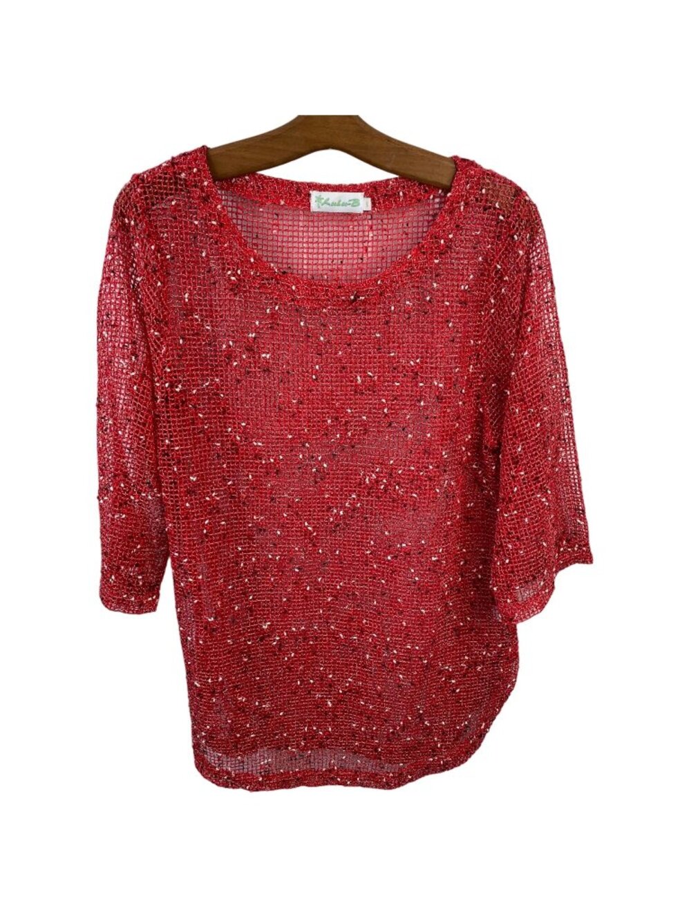Lulu B Mesh Top Small Crewneck 3/4 Sleeve Red Cover Up Swim Beach Resort Wear